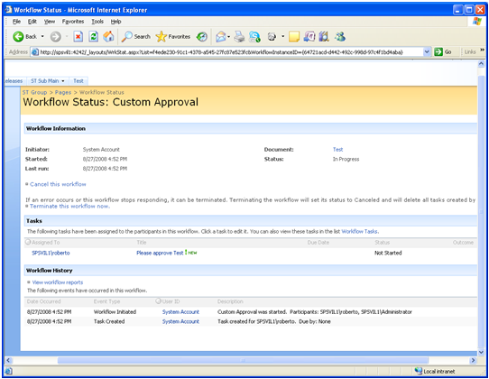 Workflow Status (First Approver)